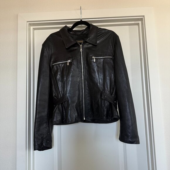Vintage 90s Genuine Leather Boxy Jacket Laurence Roy sz Large Classic - Picture 1 of 15
